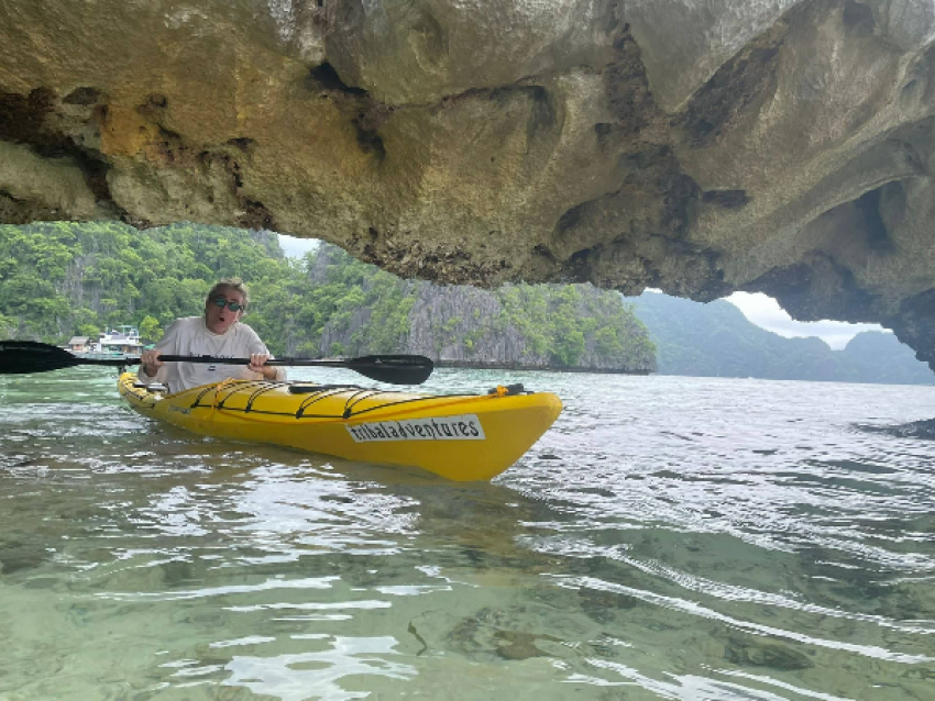 Kayaking under ledge